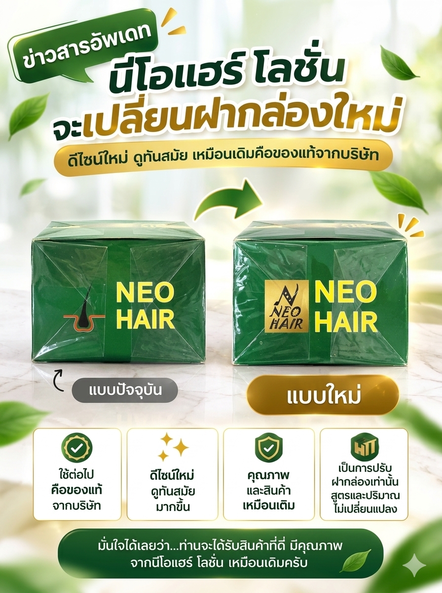 ข้อมูลการเปลี่ยนแปลงโลโก้เครื่องหมายการค้าบนฝากล่อง นีโอแฮร์ โลชั่น